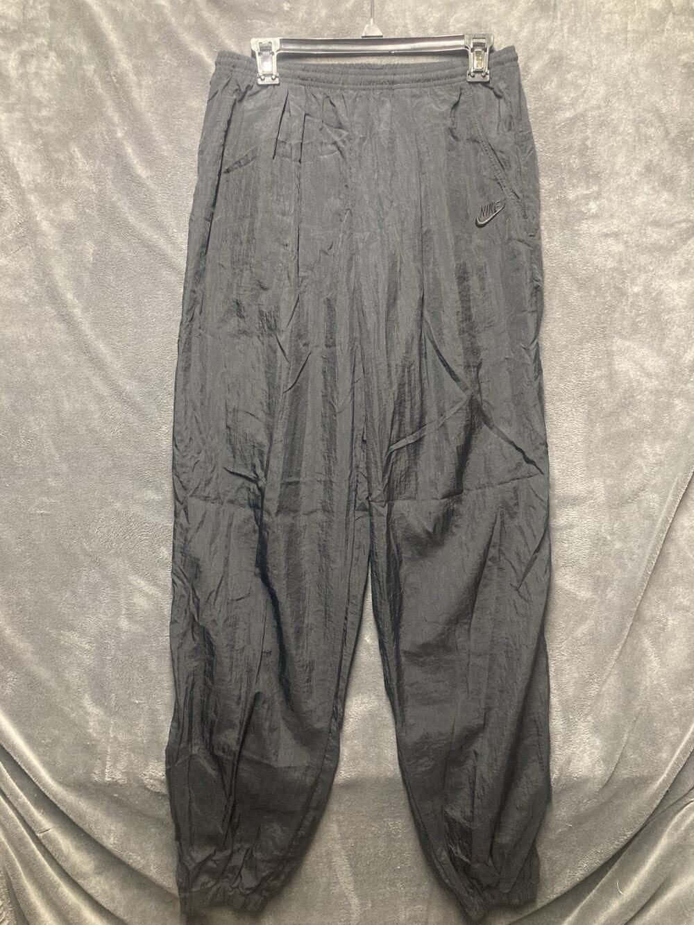 VTG 90s Nike Windbreaker Track Pants Mens Swishy Ankle Zip Black M Swoosh Baggy